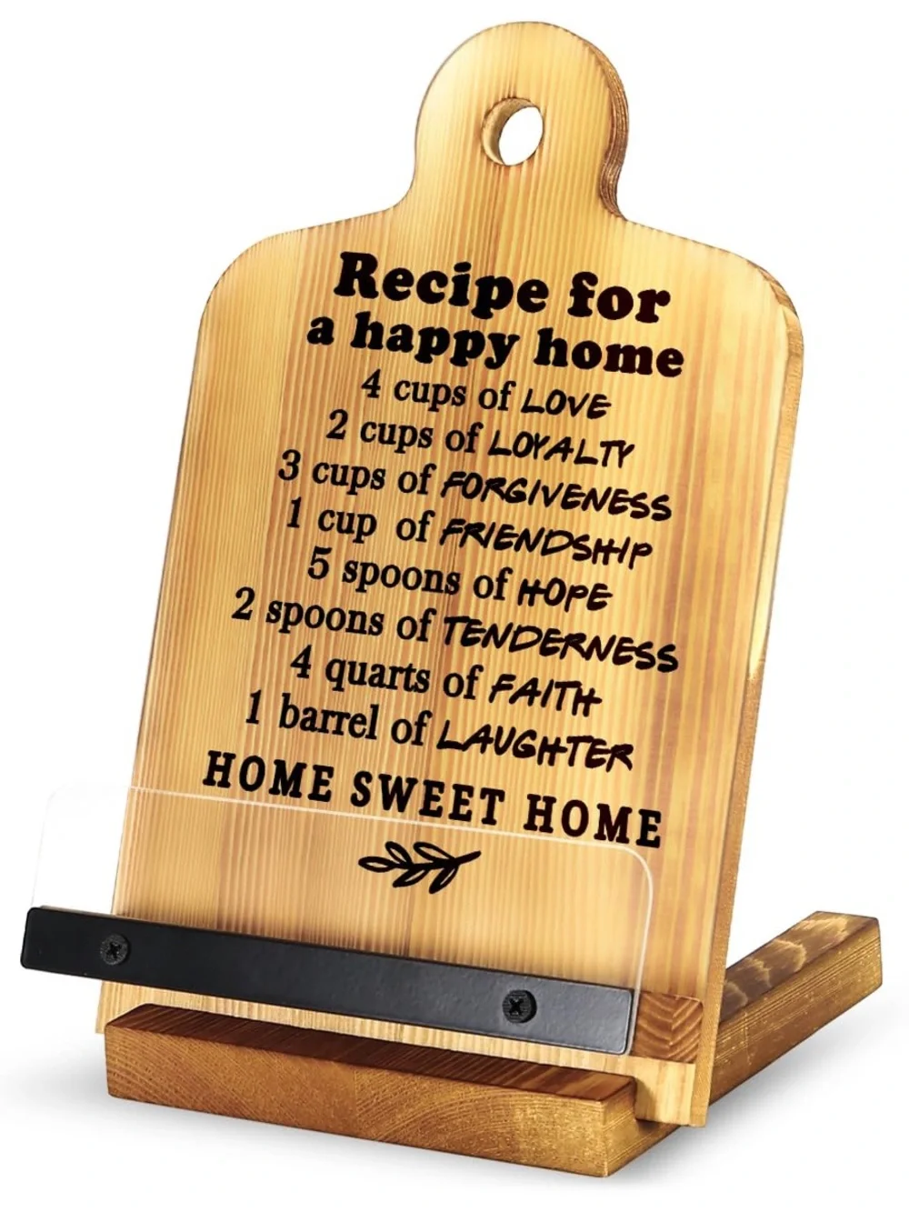 Wooden Recipe Board with Happy Home Quote - Natural Bamboo